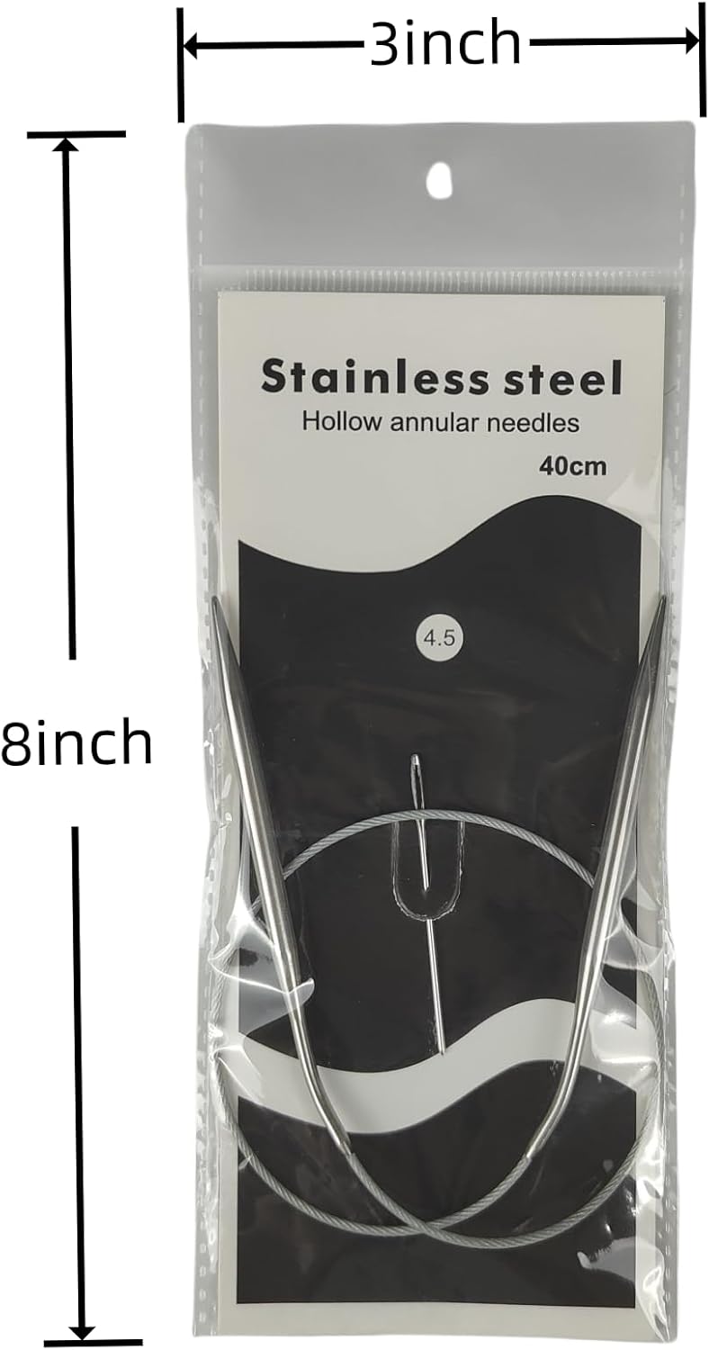forebile Size 7 Stainless Steel Circular Knitting Needles 16 Inch 4.5 mm Set Round Metal (Silver, 16 inch-7-(4.5mm)) - Image 5